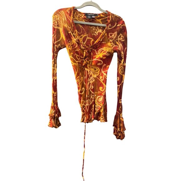 Vintage Rampage Long Sleeve Tie-Front Floral Print Top - Picture 1 of 5